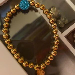 Rustic Cuff beaded bracelet gold and turquoise